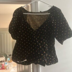 Madewell Black and Gold Polka Dot Wrap Blouse